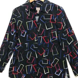 Chico's Button-Up‎ Top Abstract Print Long Sleeve Blouse Career Casual Size 1